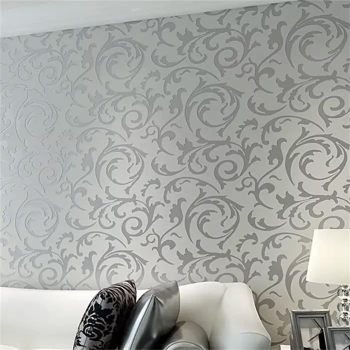 Rouleau de papier peint en relief damassé victorien gris 3D