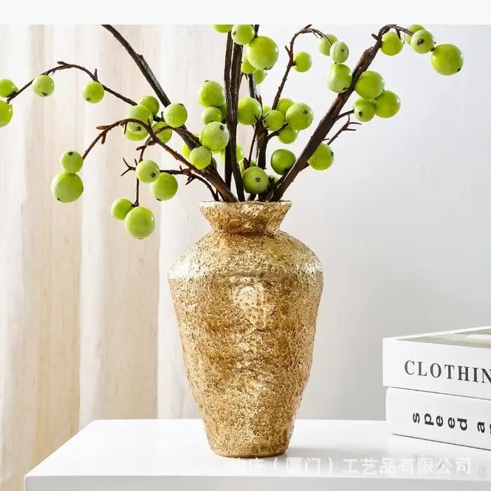 Vase décoratif vintage en résine dorée pour fleurs, ustensiles, fleurs séchées, vases décoratifs, arrangement floral, ornement artisanal