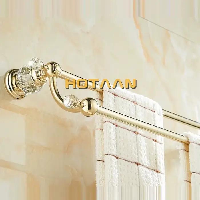 Ensemble d'accessoires de salle de bains de couleur or cristal de luxe, ensemble de matériel de bain en laiton poli doré, produits de salle de bains muraux banheiro