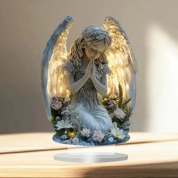 Statue d'ange de prière radieuse – Une décoration de bureau apaisante et chaleureuse