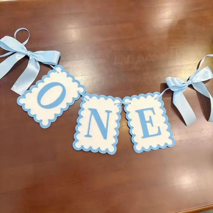 Rose bleu une lettre bannière fond décoration murale un an bébé 1er anniversaire fête faveur