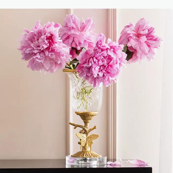 Vase en verre cristal et laiton, ornement hydroponique, vase de bureau, récipient pour fleurs, arrangement floral, vases décoratifs