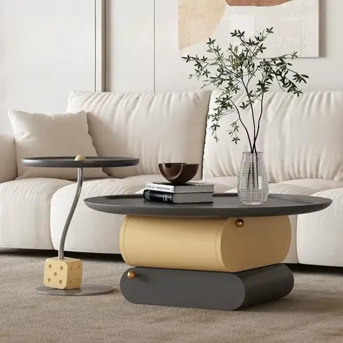 Table basse centrale élégante et moderne de luxe pour salon, ensemble coloré, table basse artistique avec rangement bas, mobilier de maison