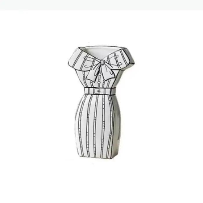 Vase en céramique, motif dessin animé dessiné à la main, robe une pièce, jupe rayée bidimensionnelle, pot de fleurs, vases, pots, terrarium