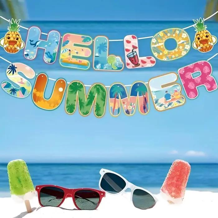 Décorations de fête d'été, bannières colorées sur le thème de la plage et de la piscine, décorations de plage, guirlande pour les fournitures de fête estivale