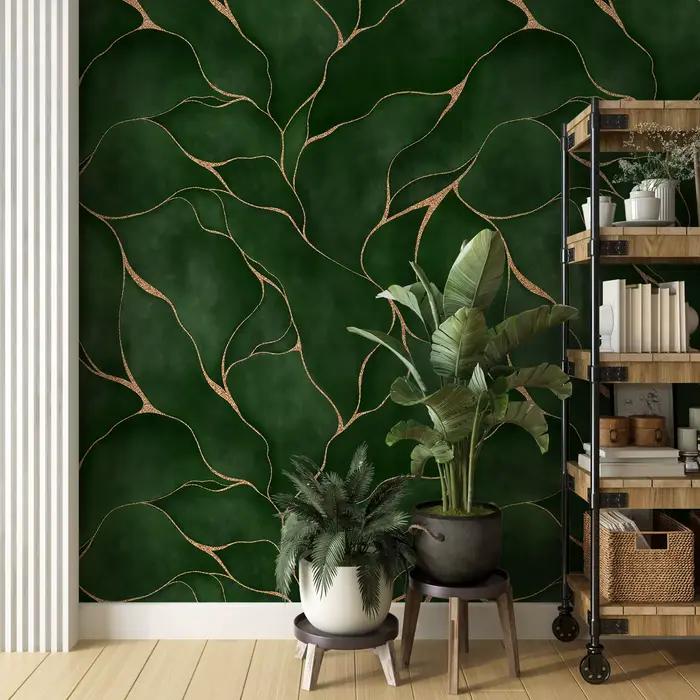 Papier peint mural feuilles d'aquarelle vertes