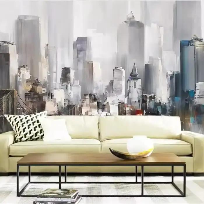 Papier peint personnalisé 3d ville française paysage peinture à l'huile salon TV fond