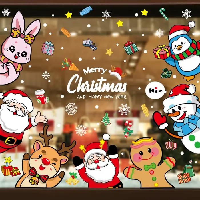 Autocollants de fenêtre en verre décoratifs de noël, bonhomme de neige, flocon de neige, autocollant mural électrostatique, autocollants de décoration de bonne année, 2025