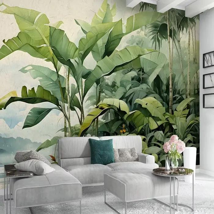 Papier peint mural personnalisé nordique rétro peint à la main feuilles plantes tropicales résistant à l'humidité salon chambre décoration maison occaions spéciales