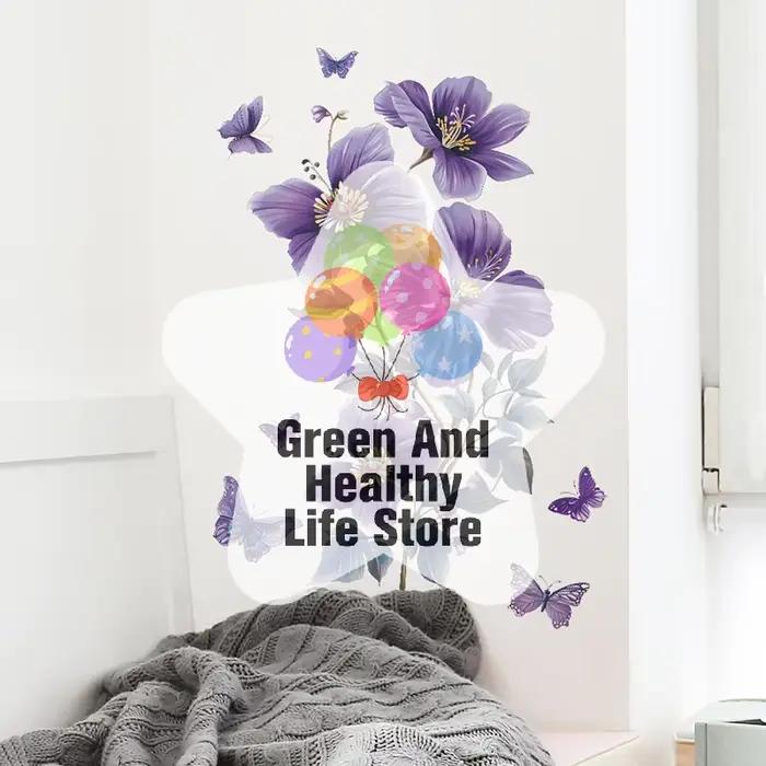Autocollants muraux papillons et fleurs violettes pour salon et chambre à coucher – Décoration murale auto-adhésive