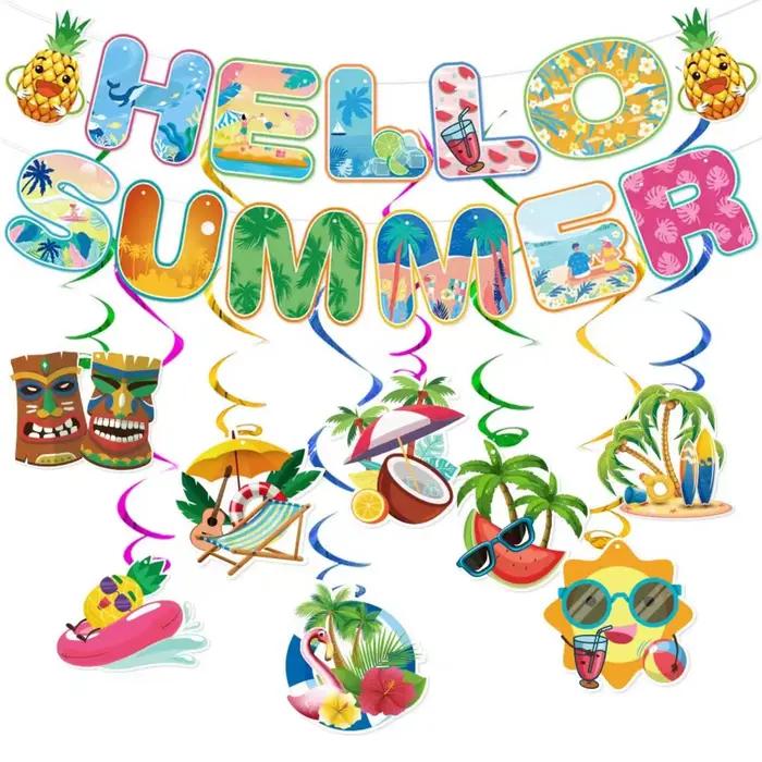 Décorations de fête d'été, bannières colorées sur le thème de la plage et de la piscine, décorations de plage, guirlande pour les fournitures de fête estivale