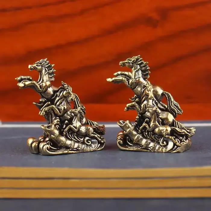 Statue de chevaux au galop Vintage en laiton massif