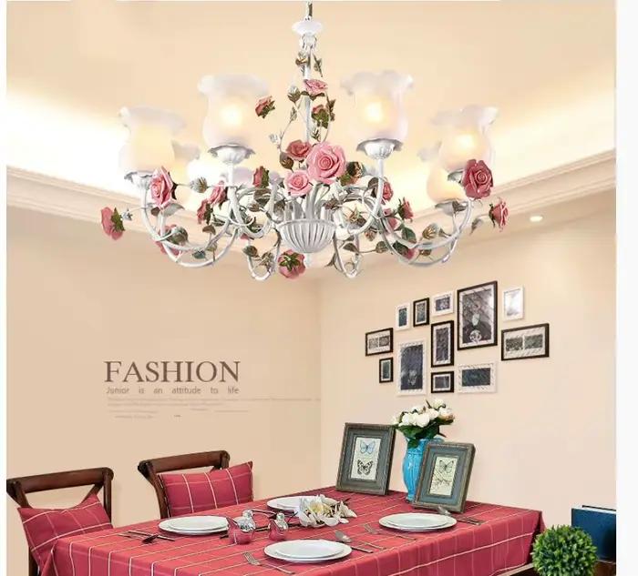 Européen Art déco Floral Lustre lampe Lustre Lumière 3L/5L/8L D60cm Rose Rose Fleur Lustre Luminaire LED Décoration