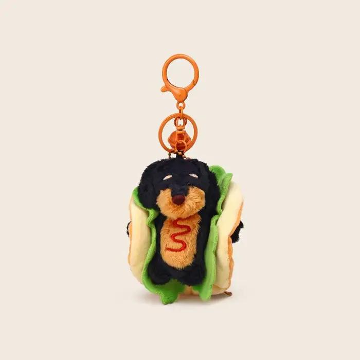 Porte-clés Teckel Mignon Chien Hamburger Peluche Breloque de Sac Double Fonction Accessoire Adorable Cadeau pour Femme