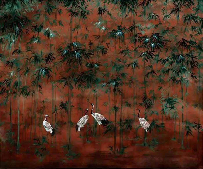 Papier peint personnalisé style rétro forêt de bambou en soie autocollant pour salon chambre à coucher cuisine chambre d'enfants maison de mariage chambre des aînés résistant à l'humidité isolation thermique respectueux de l'environnement