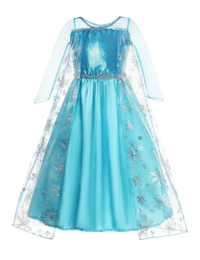 Robe Elsa pour filles, longue robe en maille Elsa, Costume de carnaval reine des neiges, robe Cosplay, robe de bal pour fête d'anniversaire