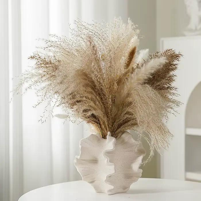 CAPIRON Vase en céramique corail Art nordique Beige mat conteneur pour fleur Pampas herbe salon table centres