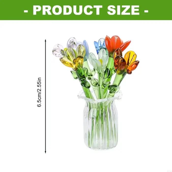 Bouquet fleurs en verre délicat avec Vase, présentoir fleurs miniatures, ajoute mode aux décors bureau à domicile
