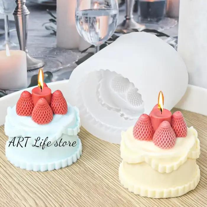 Moules à bougies en Silicone en forme de gâteau aux fraises 3D