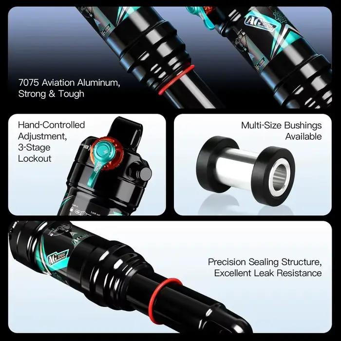 Amortisseur arrière de vélo de montagne AGSHOCKS Dual-Air Deluxe Select Air Sprung Shock 165/190/210mm Soft Tail pour descente