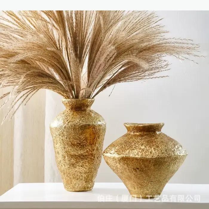 Vase décoratif vintage en résine dorée pour fleurs, ustensiles, fleurs séchées, vases décoratifs, arrangement floral, ornement artisanal