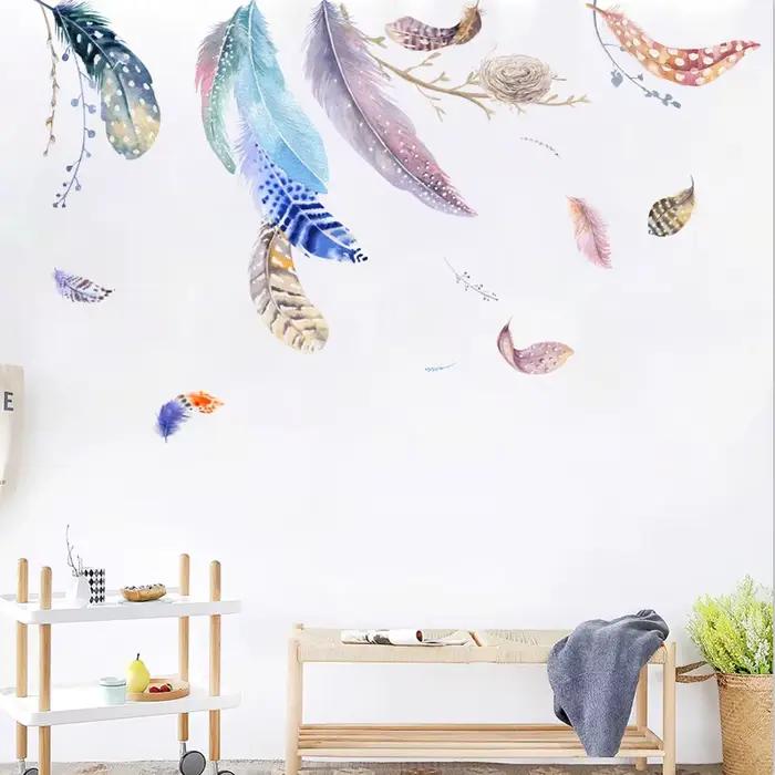 Autocollant mural en plumes colorées pour décoration de salon moderne et élégante à offrir pour améliorer l'intérieur de la maison occasions spéciales