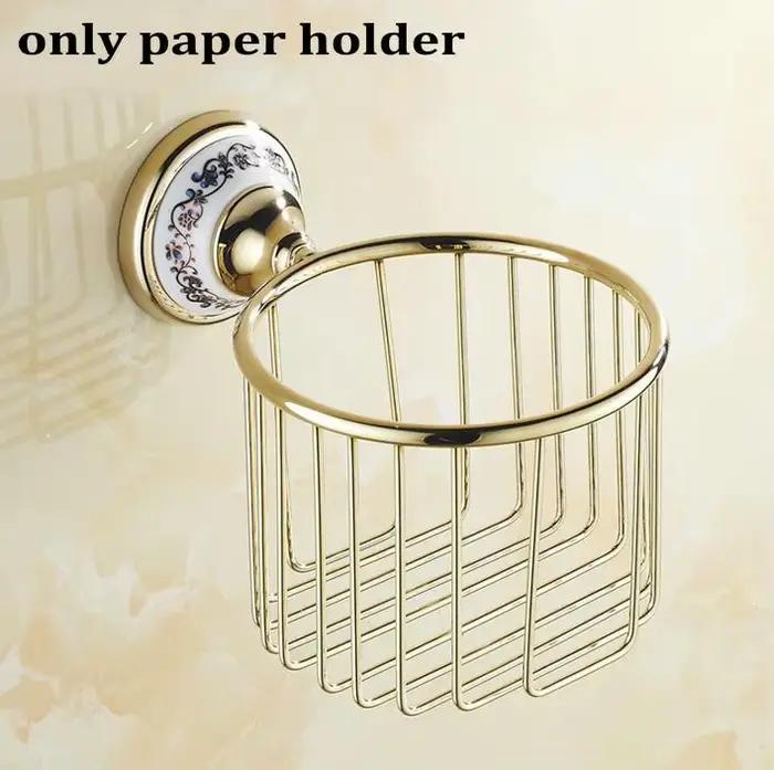 Ensemble d'accessoires de salle de bain en porcelaine polie dorée : barre porte-serviettes