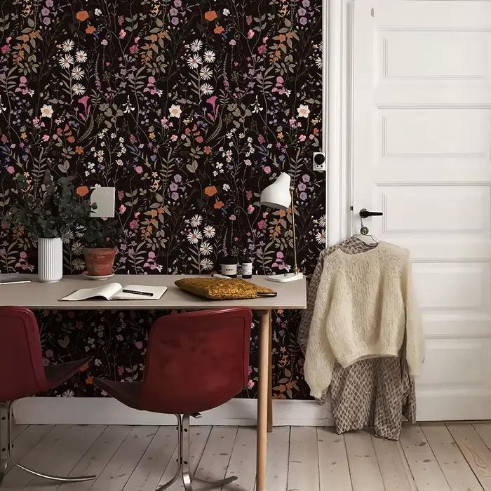 Papier peint Floral en PVC noir