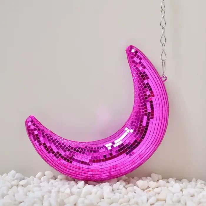 Boule disco en forme de lune, décoration d'intérieur, ornement suspendu, pendentif réfléchissant en forme de lune, décoration de bar, boules miroir de scène, fête