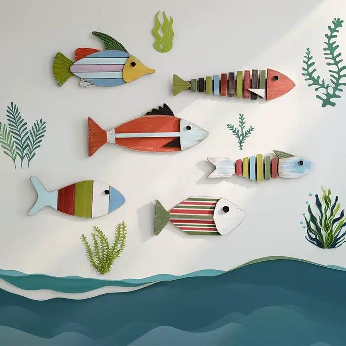 Ornements muraux suspendus en bois de poisson coloré de Style méditerranéen