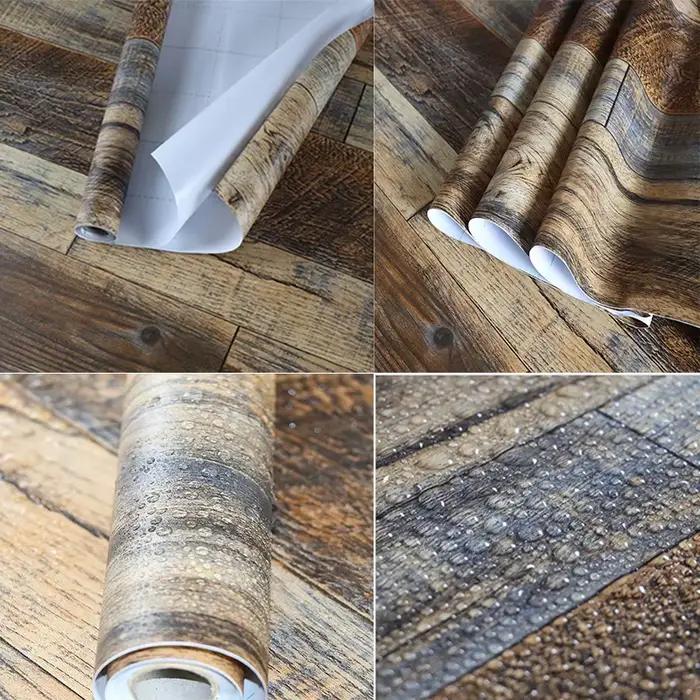 Papier Peint Auto-adhésif Rétro en Bois Naturel Gris Foncé KALYNN Pour Décoration Intérieure Moderne et Élégante Cuisine Chambre Salle de Bains