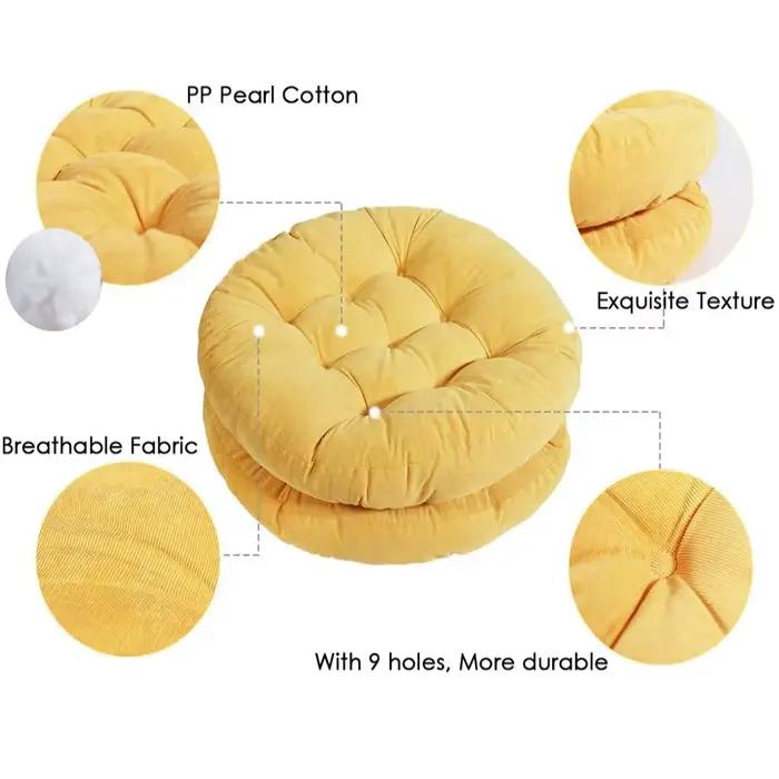 Coussin rond épais et grand, doux et confortable, rembourré, pour la méditation et le yoga, décoration bohème zen pour la maison en bleu aqua vibrant