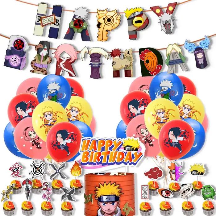 Naruto Anime décoration de gâteau d'anniversaire vaisselle bannière ballons en latex accessoires Kit
