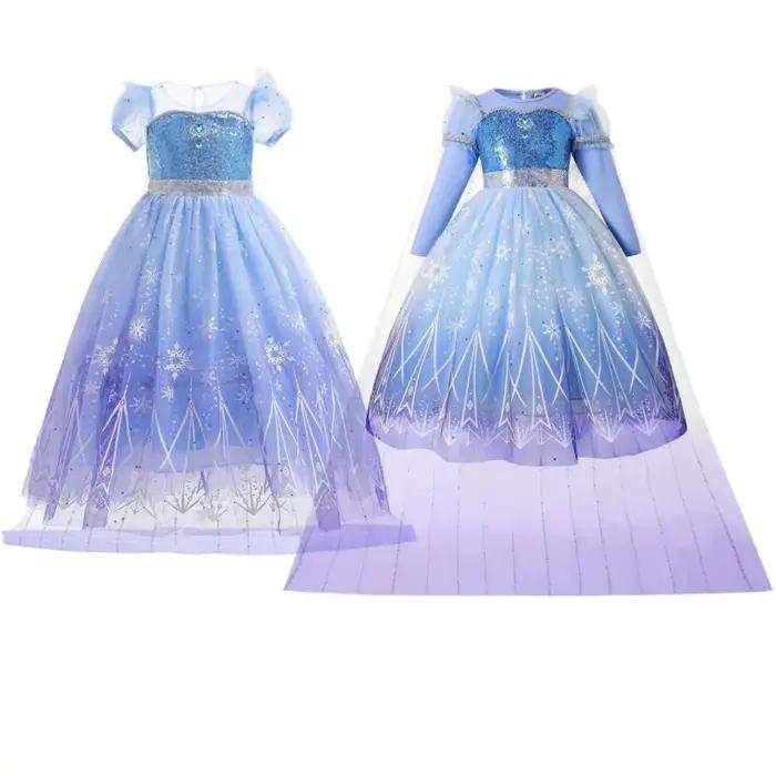 Nouvelle robe Elsa lumineuse pour fille, tenue de fête d'anniversaire, costume de cosplay, robe d'Halloween pour enfant
