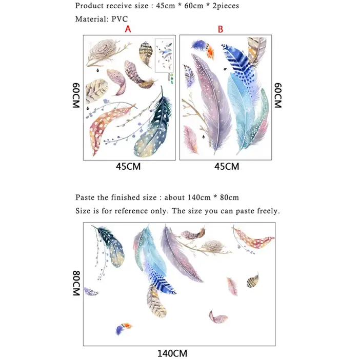 Autocollant mural en plumes colorées pour décoration de salon moderne et élégante à offrir pour améliorer l'intérieur de la maison occasions spéciales