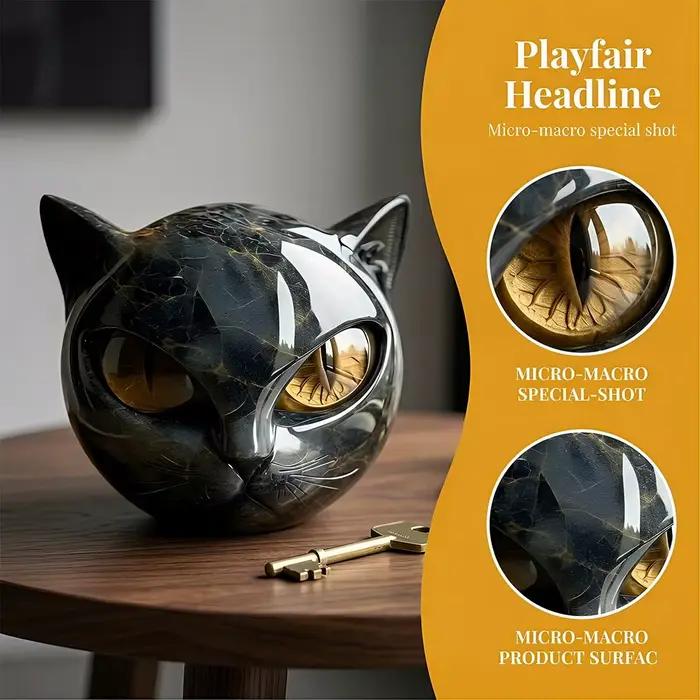 Tête de chat noir - Figurine en résine de luxe avec différentes couleurs de pupilles