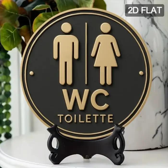 Panneau de toilettes allemand rond moderne, art mural 2D en métal plat pour porte de salle de bain