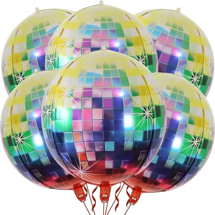 Ballons en aluminium colorés disco de 22 pouces, 6 pièces, ballons décoratifs rétro pour fête et salle de danse sur le thème disco