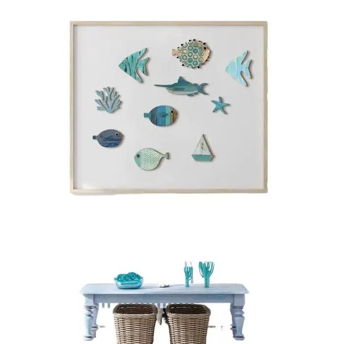 Lot de 10 décorations murales en bois en forme de poisson