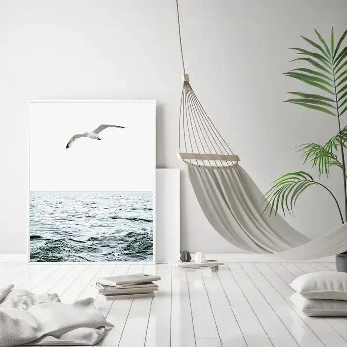 Affiche de vagues d'océan peinture aquarelle moderne toile rectangle vertical salon maison décoration occassionnels