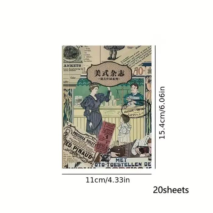 Livre d'autocollants de 20 feuilles, matériel de décoration rétro pour Journal indésirable, fournitures de fond décoratif pour Album d'art, DIY bricolage