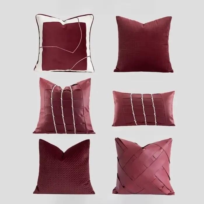 Housse de coussin de luxe design 30x50 45x45 50x50cm Rouge vin Noir Couture carrée Taie d'oreiller pour la maison Hôtel Lit Salon Canapé
