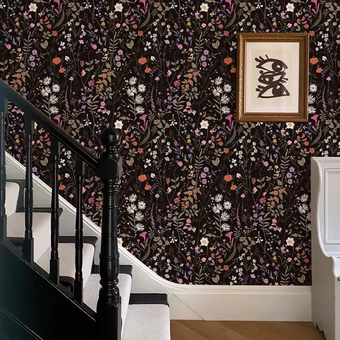 Papier peint Floral en PVC noir