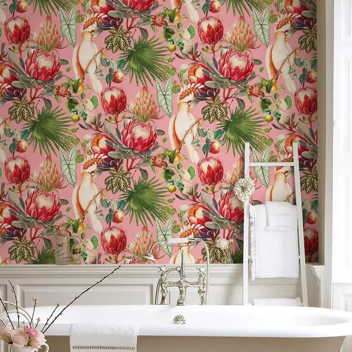 Papier peint classique fleur monarque rose