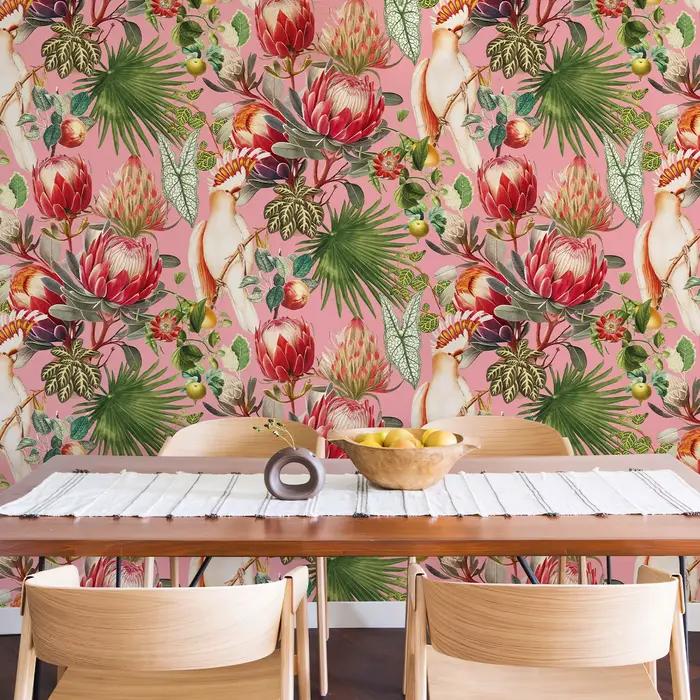 Papier peint classique fleur monarque rose