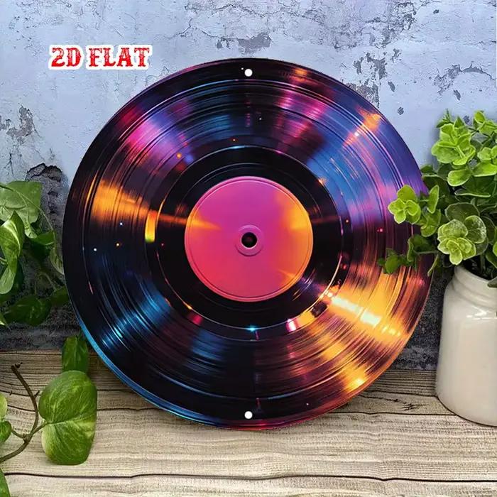 Décoration murale ronde en aluminium – Design disque vinyle avec reflets et étincelles colorés