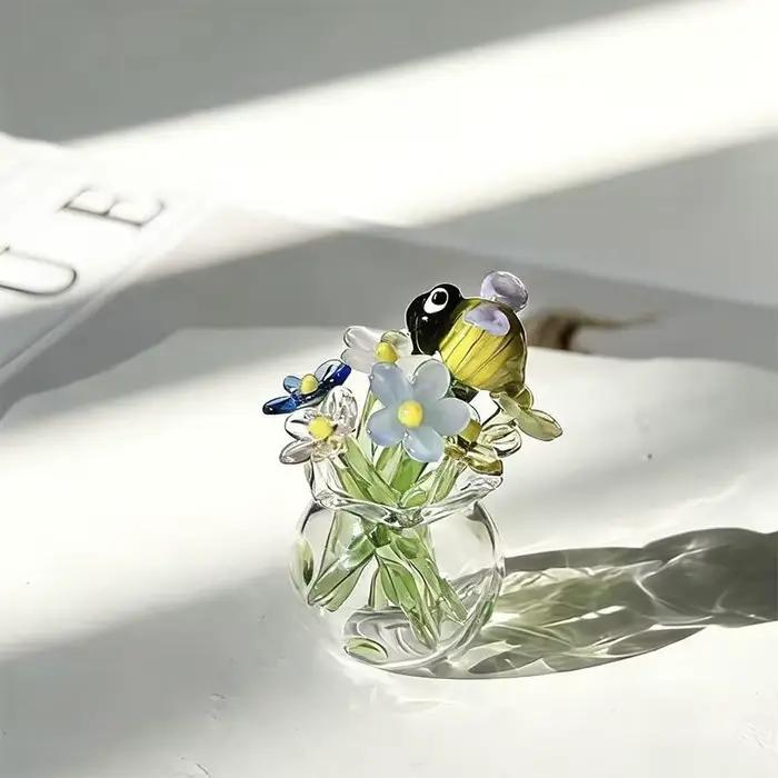 Sculpture florale artisanale en verre soufflé