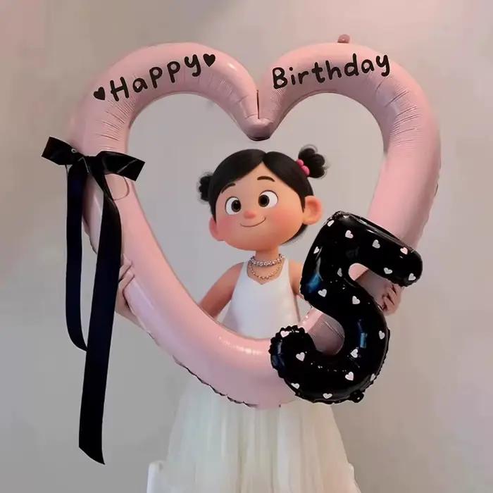 Ballon Cœur avec Cadre Photo et Ballon Chiffre Nœud Papillon pour Fête d'Anniversaire, Ballons d'Amour, Décoration de Baby Shower et de Mariage
