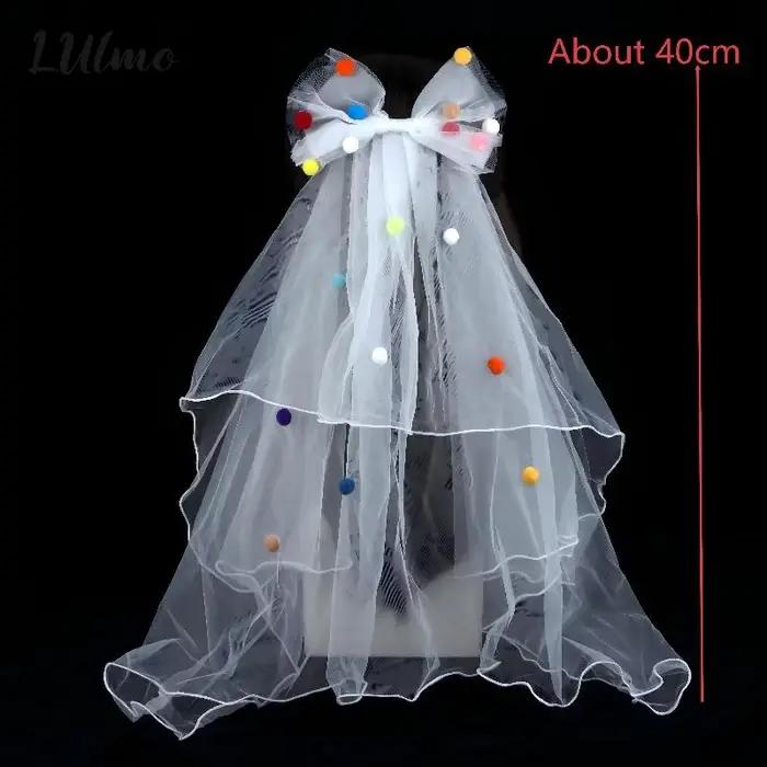 Voile de mariée court en tulle blanc avec nœud et pince à cheveux, accessoires pour enterrement de vie de jeune fille, accessoires pour séance photo