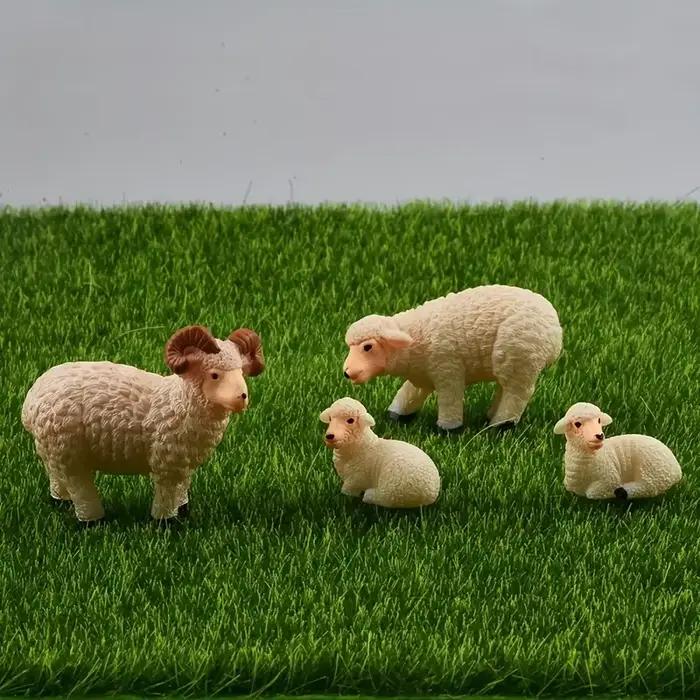 Ensemble de figurines de mouton familiales miniatures en résine